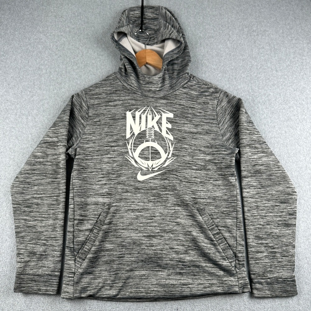 Nike Hoodie Boys XL Gray Dri-Fit Football Graphic Space Dye Pullover Sweatshirt